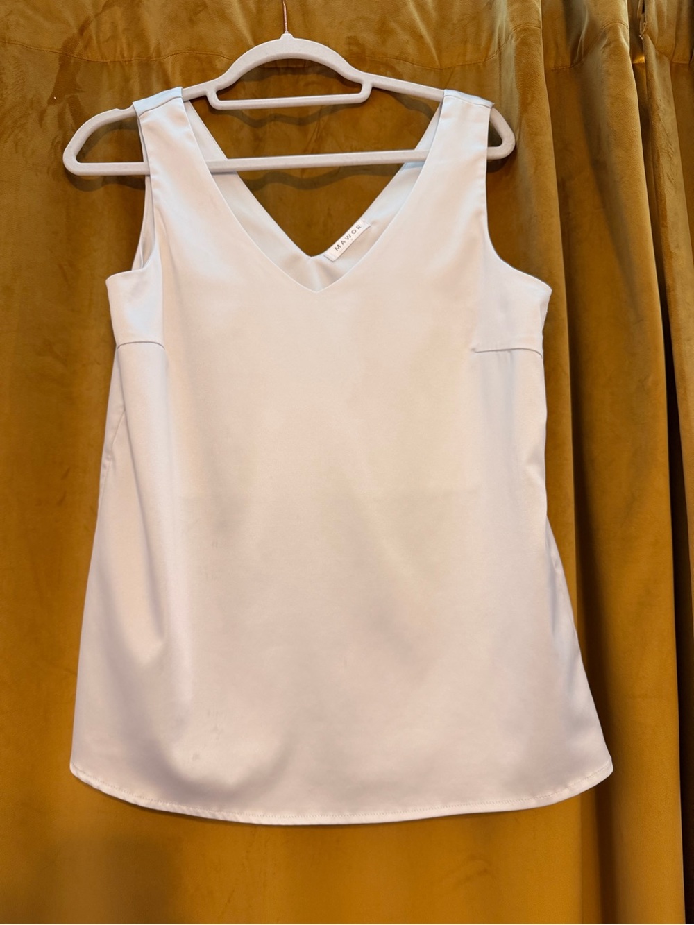 White V-Neck Satin Sleeveless Tank Top